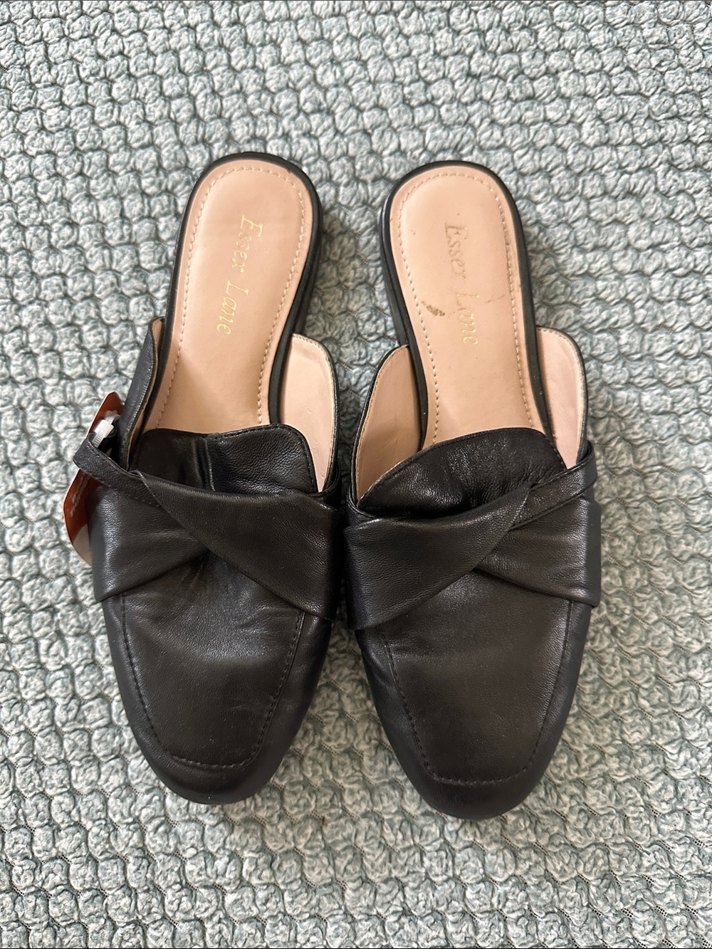 Essex Lane Black Leather Knotted Backless Mules
